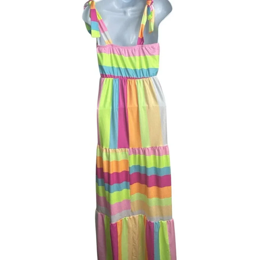 GirlyGoGarter Striped Sleeveless Maxi Dress | Size M | Fairy Rainbow Key Details - Picture 3 of 11